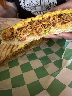 Inside crunchwrap   at L&L Libations in Bellingham