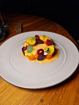 Carrots several ways, with orange and carrot sauce at Avista Restaurant in Funchal