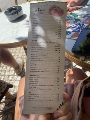 Menu drinks   at Café Janis in Lisbon