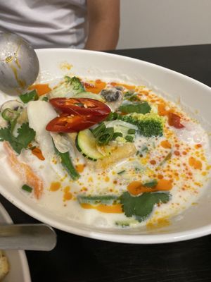 Tom kha soup with veggies and tofu  at Taste of Asia Shellharbour  in Shellharbour