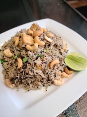 Black olive fried rice at Vegan Thai Co in Longmont