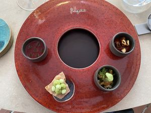 Vegan starter (gazpacho, avocado cream) at Pelegrini in Sibenik