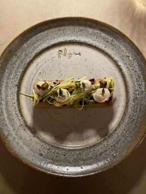 Vegan warm starter (beetroot and other root vegetables) at Pelegrini in Sibenik