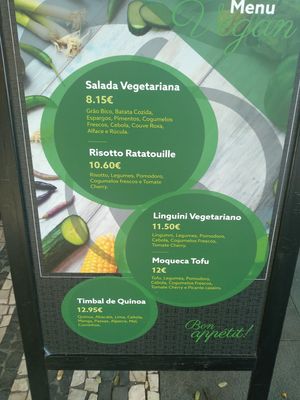 Vegetarian menu at Theo's Bazar Cafe in Funchal