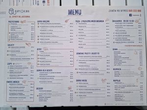Menu at Kapitalna in Jastarnia