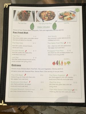 Thai vegan menu section 1 at Asian Vegan Bistro in Bakersfield