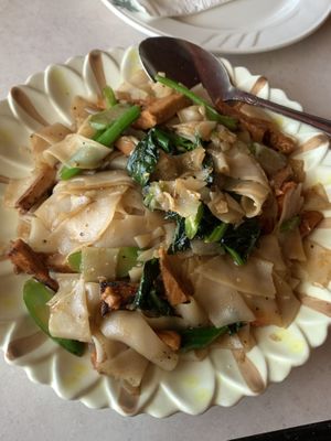 Pad see ew with bbq pork at Asian Vegan Bistro in Bakersfield