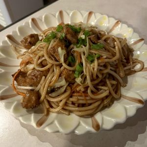 chow mein with beef (beef oddly tasted kinda like cinnamon)  at Asian Vegan Bistro in Bakersfield