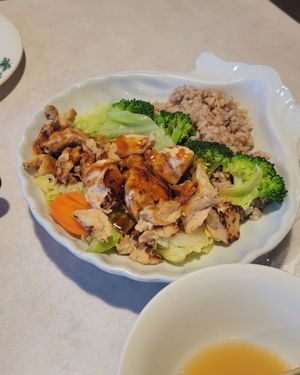 Teriyaki chicken bowl (pretty nice) at Asian Vegan Bistro in Bakersfield