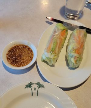 Spring rolls (nice - tho more of a soy than peanut sauce) at Asian Vegan Bistro in Bakersfield