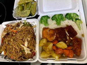 Gyoza, Chow mein & the Tofu Katsu Curry at Asian Vegan Bistro in Bakersfield