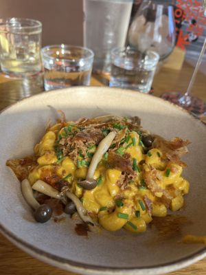 Vegan mac & no cheeze (pumpkin, red miso, & mushrooms)  at Three House Hotel & Gastrobar in Funchal