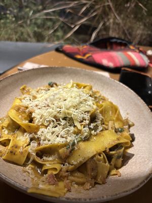 Not vegan - vegetarian ragu- does not contain any vegetarian meat, but only mushroom. Still it was special and good. Its not vegan because the pasta contains eggs  at Three House Hotel & Gastrobar in Funchal