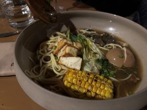 Not vegan - but can be made vegan - veggie ramen. They very enjoyed it. It’s not vegan because of the egg and the egg noodles  at Three House Hotel & Gastrobar in Funchal