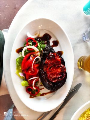 Stuffed aubergine at Lotza in Santorini