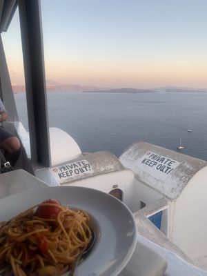 view from table at Lotza in Santorini
