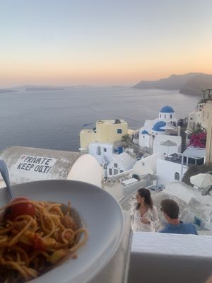 view from table at Lotza in Santorini