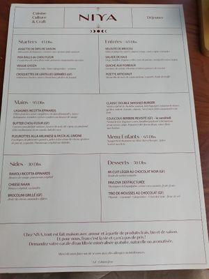 Afternoon menu  at NIYA in Casablanca