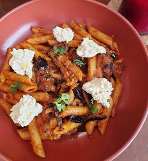 Pasta alla norma w/ vegan ricotta at NIYA in Casablanca