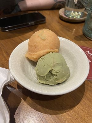 One scoop pistachio ice cream, one scoop nectarine verbena (this was more like a sorbet). 8/10, very creamy and refreshing.  at NIYA in Casablanca