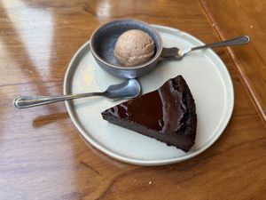 Dark chocolate cake with hazelnut ice cream at NIYA in Casablanca