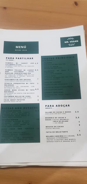 Menu at Mr. Vegan in Costa Da Caparica