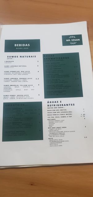 Menu at Mr. Vegan in Costa Da Caparica