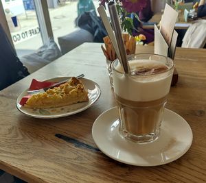 Vegan cake and latte at Cafe Kakadu in Offenburg