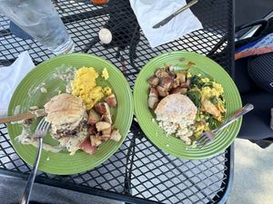 The biscuit on the side only cost a dollar. Left is cardiac arrest and the right is veggie something.   at The Paisley Cafe in Orangevale