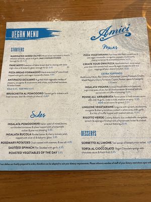 Menu  at Amici in Torquay