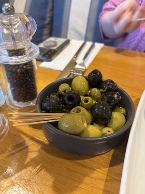 Marinated olives - really good  at Amici in Torquay