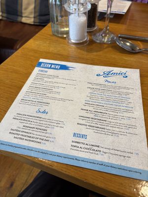 The vegan menu   at Amici in Torquay