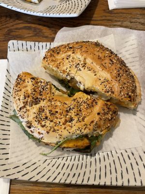 Vegan breakfast sandwich with vegan sausage and vegan cheddar cheese    at Liberty Cafe in Renton