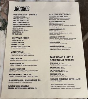 Drink menu  at Jacques in San Miguel De Allende