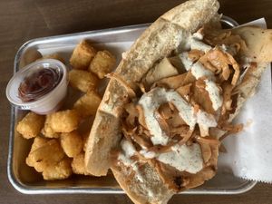 Buffalo Philly Sub with tots  at Your Local Seitanist in Chattanooga