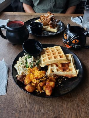 Pumpkin Waffle Platter and Chicken and Waffles at Your Local Seitanist in Chattanooga