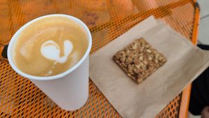 Latte & vegan fruit bar at The Power Plant Coffee in Moss Landing