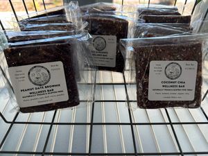 Vegan wellness bars for sale at The Power Plant Coffee in Moss Landing