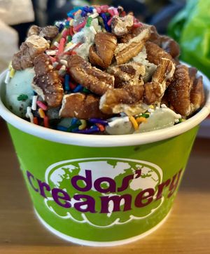Chocolate & Oreo Mint w pecans & sprinkles. Absolutely fantastic   at Das' Creamery in Budd Lake