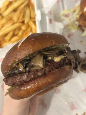 Mushroom Swiss burger  at The Tavern in Prague