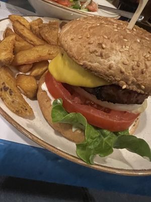 Beyond meat burger  at Istioploikos Sea Lounge in Crete