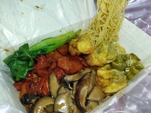 Wanton noodles (contains egg) is cute cute at Zuya Vegetarian Cuisines 竹雅素食 - Singpost Centre in Central Singapore