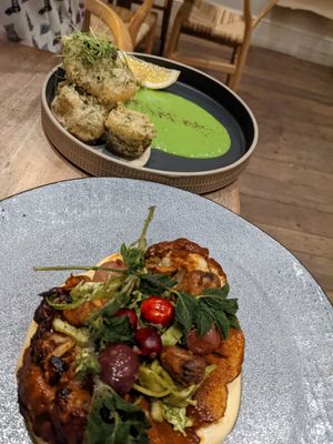Top mushroom small plate. Bottom cauliflower big plate. at Botanique in Hove