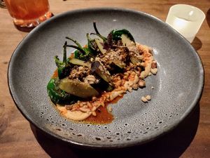 Excellent peppers with almond cream and crunchy nuts at Botanique in Hove