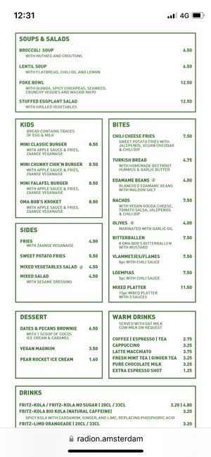 Menu  at RADION - Maybe closed in Amsterdam