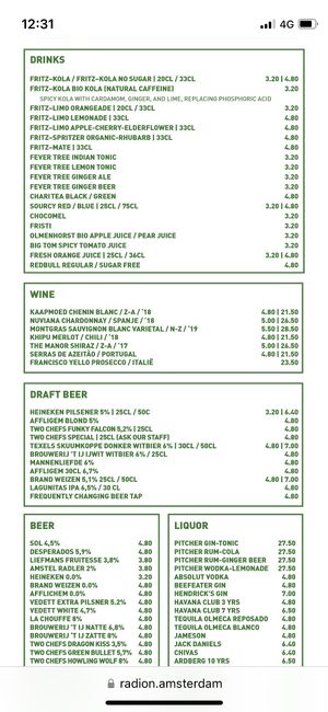 Menu  at RADION - Maybe closed in Amsterdam