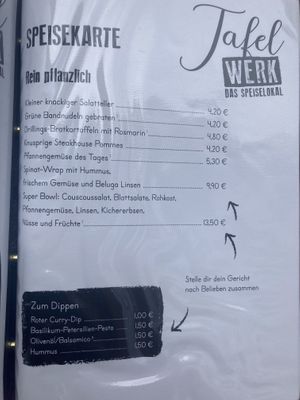 Vegane Karte  at Tafelwerk Speiselokal in Goehren