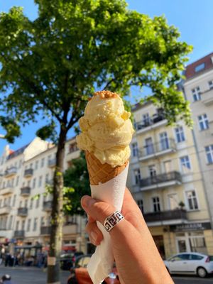 Vanilla with topping of hazelnut  at Green Scoop Vegan in Berlin