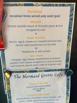 Menu  at Mermaid Grotto in Seward