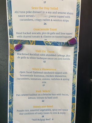 Menu  at Mermaid Grotto in Seward